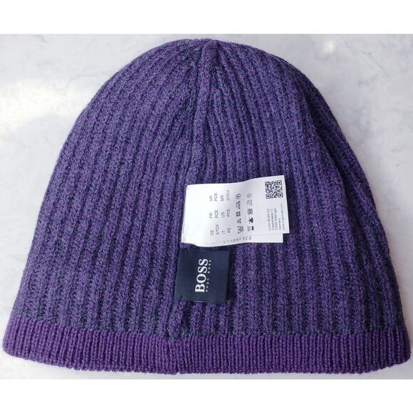 BOSS HUGO BOSS Ribbed Knit Wool Beanie Cap Heather Purple OSFM - Picture 6 of 8